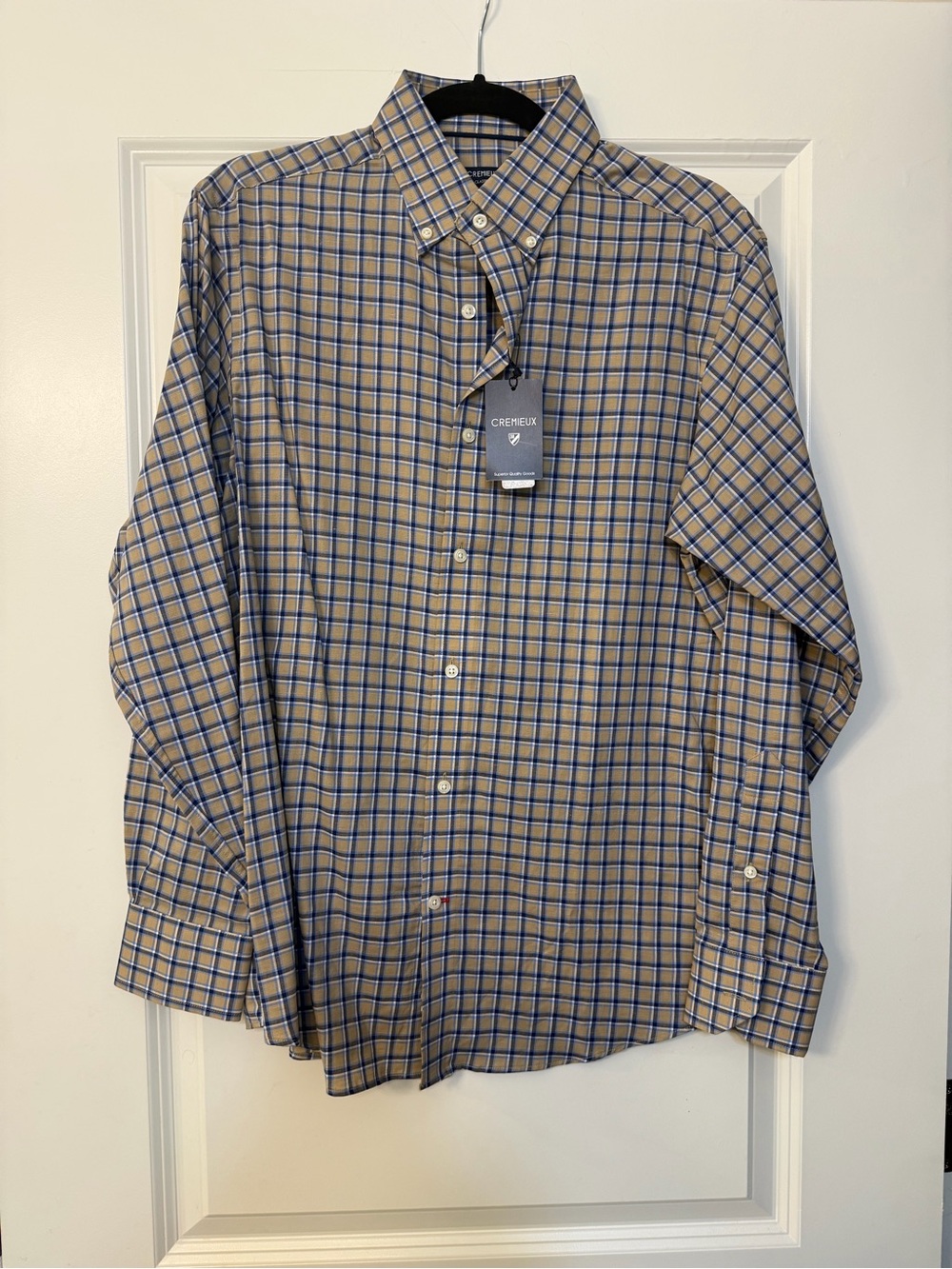 Daniel Cremieux Men's Tan and Blue Plaid Button-Down Shirt